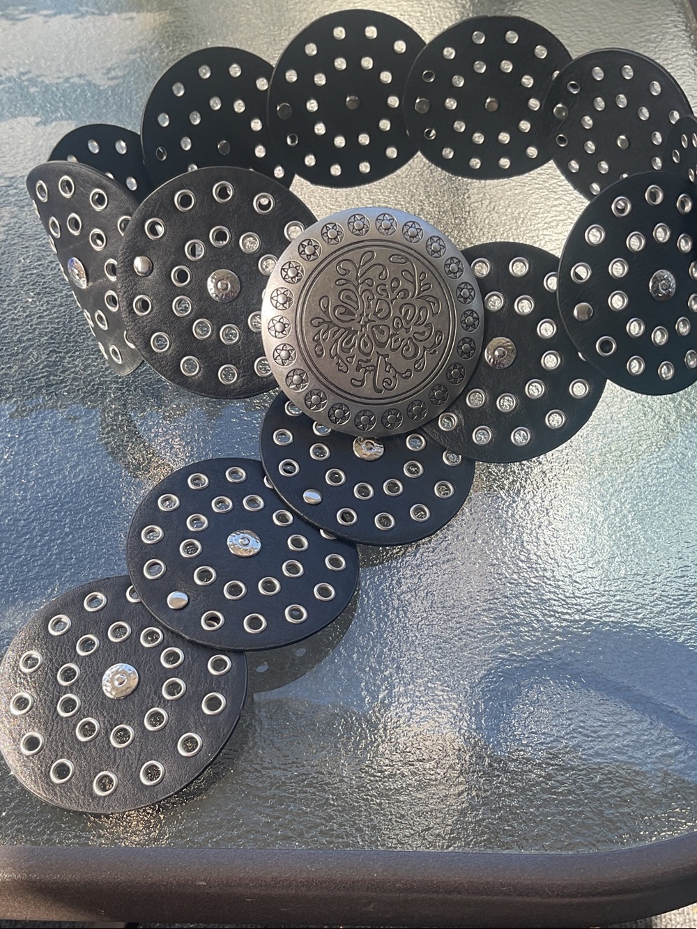 Black Disc Snap Bracelet with Decorative Silver Button